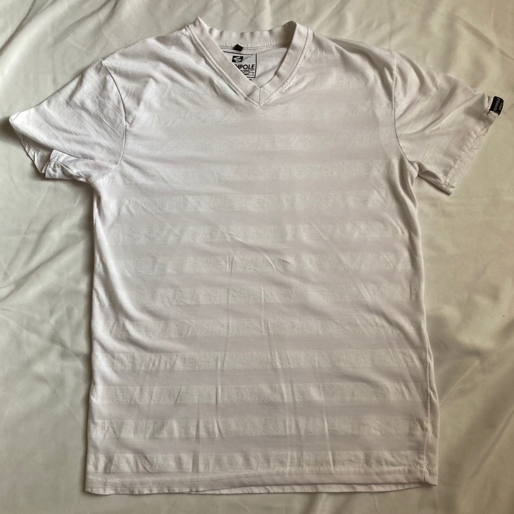 South Pole White Striped VNeck Short Sleeve TShirt